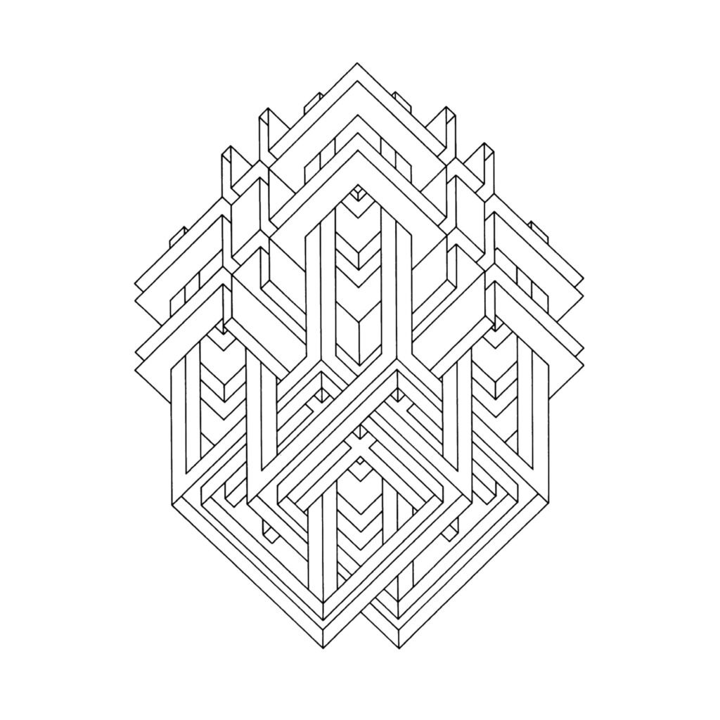Mandala Forme Géométrique 3d, Coloriage Forme Géométrique Abstrait Anti-stress,un dessin de Haute Définition Gratuit à imprimer sur iColorify.com
