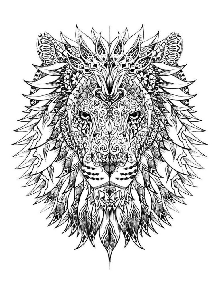 Mandala Tête de lion un Coloriage Haute Définition Dessin Animaux Gratuit à imprimer sur iColorify
