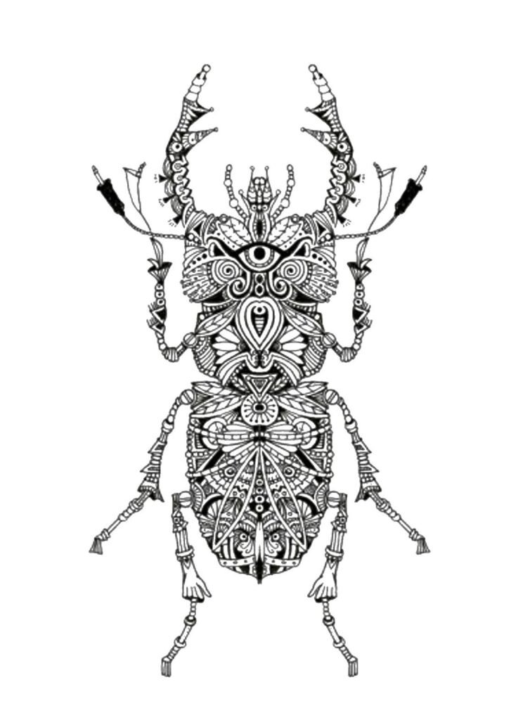 dessin Scarabée Mandala Scarabée Gratuit, tatouage insecte, dessin anti-stress à imprimer sur iColorify.com